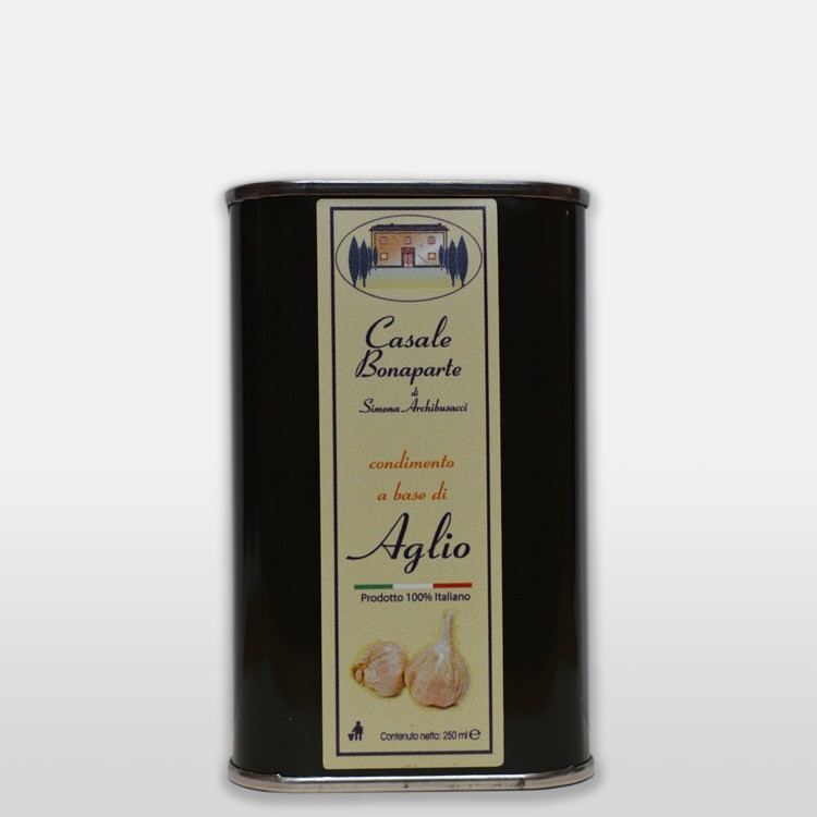 Olio extravergine aromatizzato all'aglio - Latta 250 ml